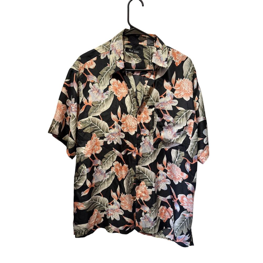 Silk Icon Men’s Tropical Print Short Sleeve Button Down Shirt Size M
